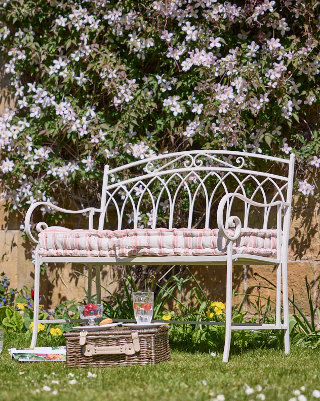 Arched Cream Iron Garden Bench - Image 3
