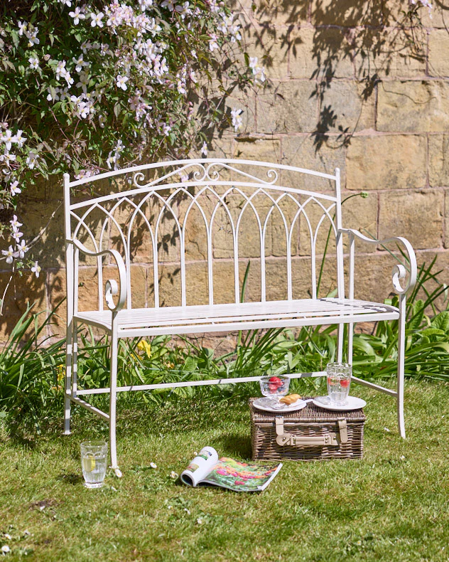 Arched Cream Iron Garden Bench - Image 4