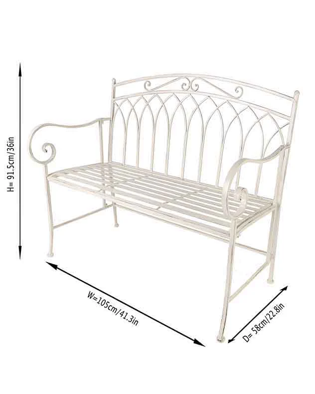 Arched Cream Iron Garden Bench - Image 6