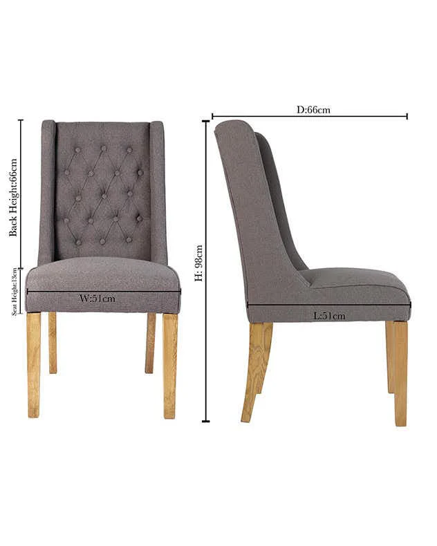 Set of 2 Cannes Charcoal Button Back Dining Chairs - Image 6