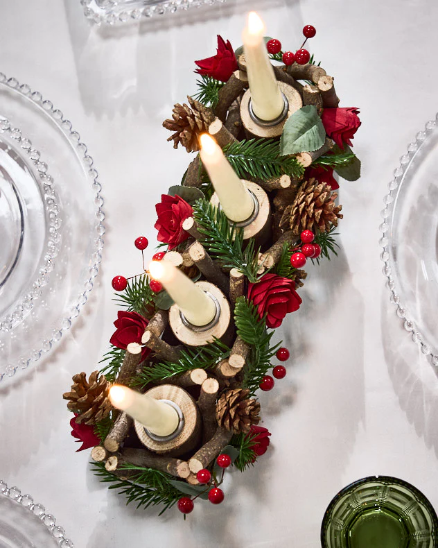 Christmas Roses Four Dinner Candle Holder - Image 3