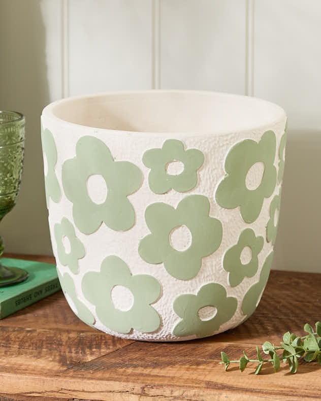Green Mod Flower Pattern Plant Pot - Image 3