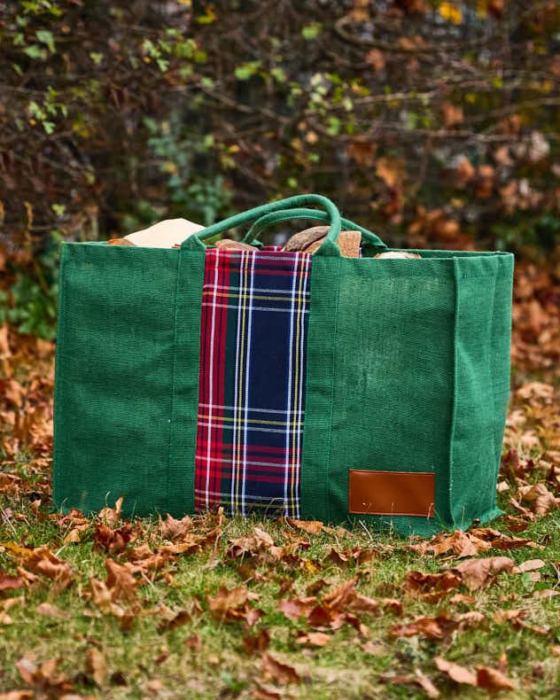 Green Tartan Jute Log Fire Bag - Image 5