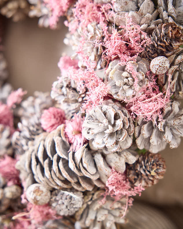 Indoor Silver & Pink Pinecone Wreath - Image 4