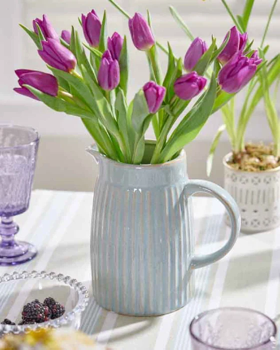 Ribbed Blue Pitcher Jug Vase - Image 3