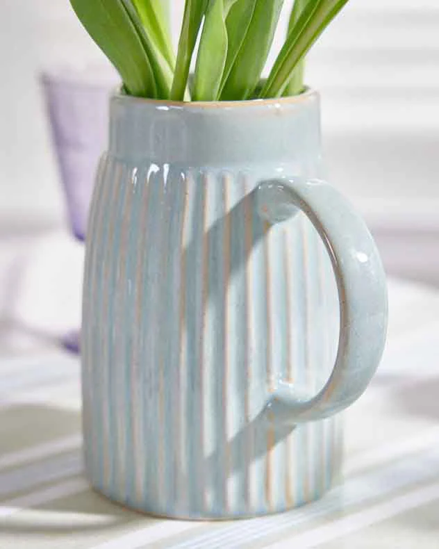 Ribbed Blue Pitcher Jug Vase - Image 5