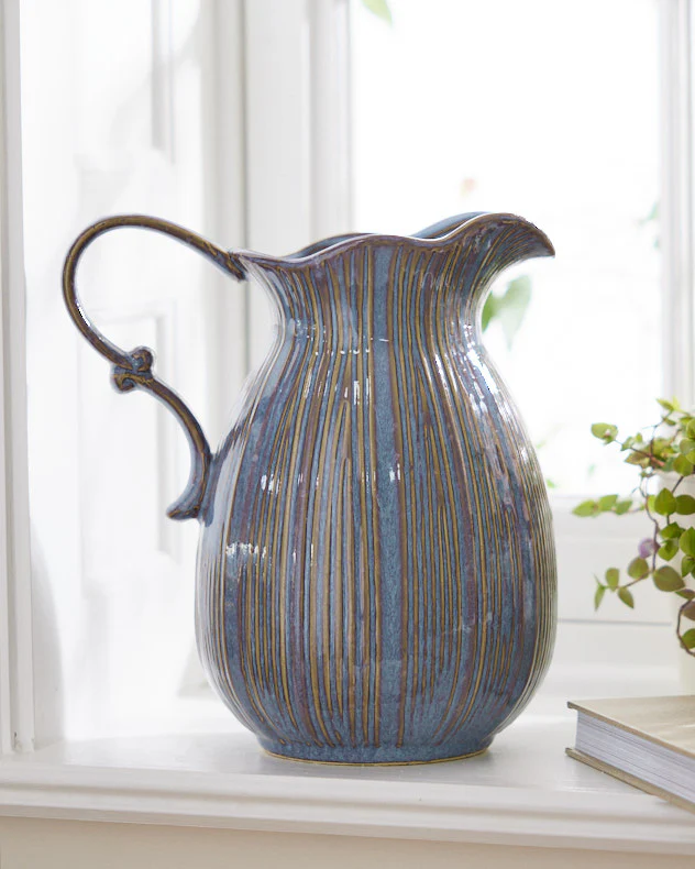 Aegean Blue Fluted Pitcher Jug Vase - Image 3