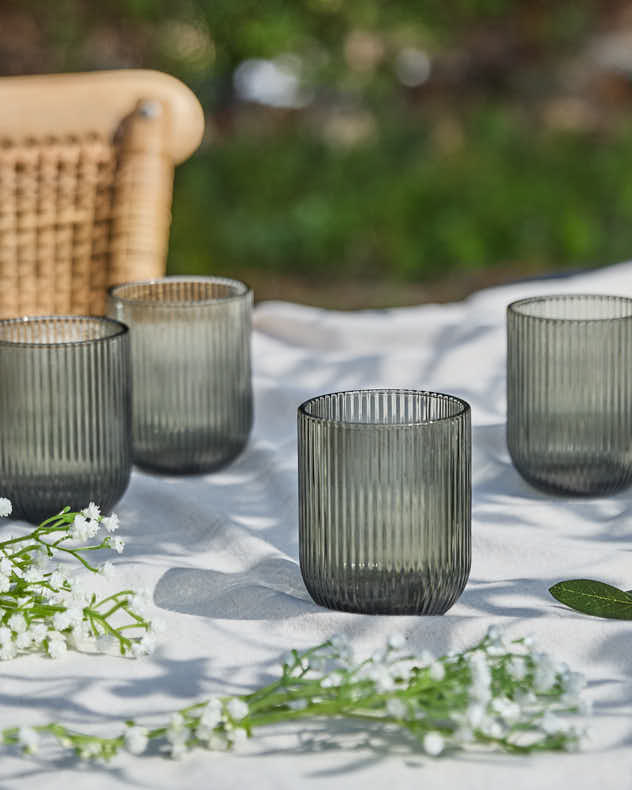 Palermo Grey Ribbed Tumbler Glass
