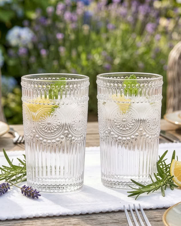Palmas Embossed Glass Highball Tumblers - Image 3
