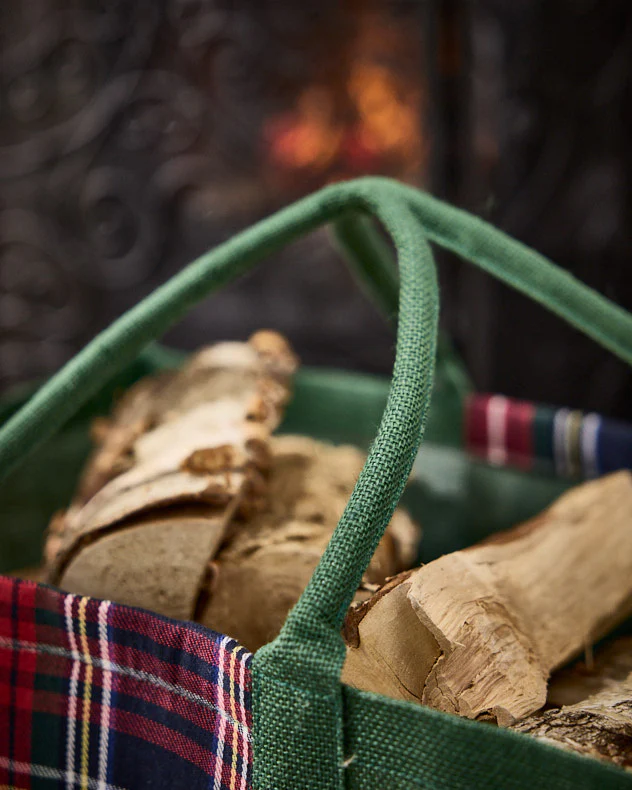 Green Tartan Jute Log Fire Bag - Image 4