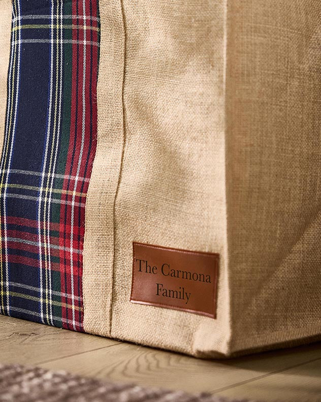 Personalised Natural Tartan Jute Log Carrier - Image 5