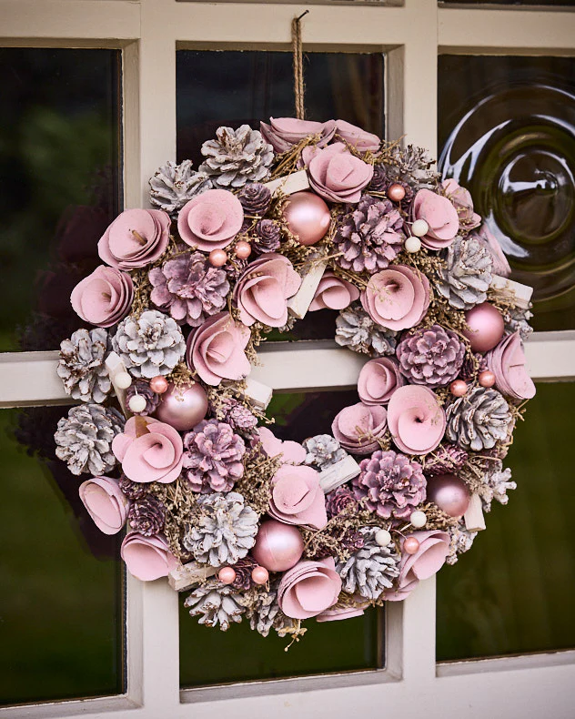 Pink Roses Wreath 38cm - Image 3