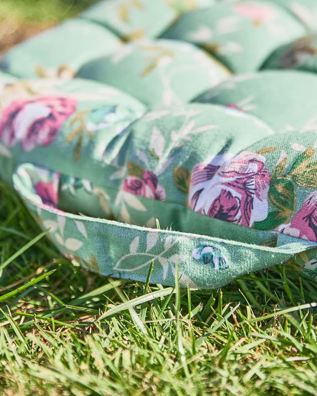 Green Floral Outdoor Bench Mattress - Image 4