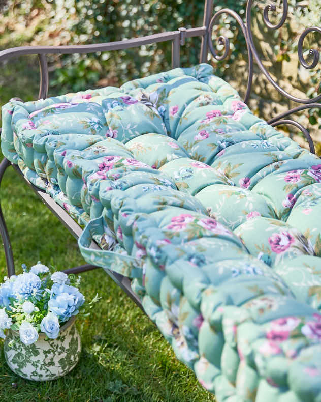 Green Floral Garden Bench Cushion - Image 2