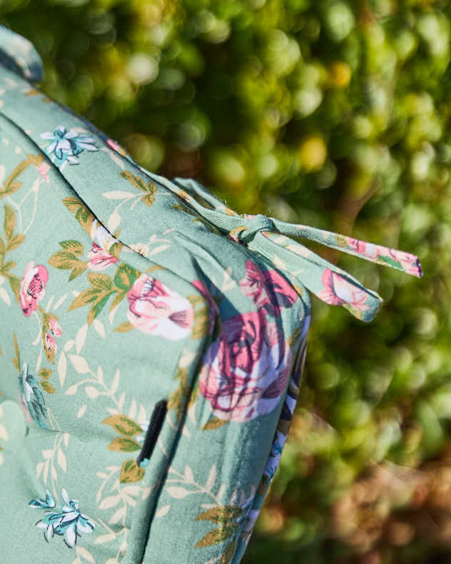 Set of 2 Green Floral Garden Seat Cushions - Image 3