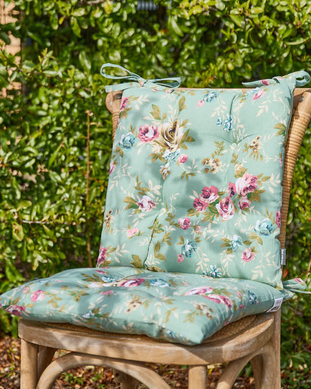 Set of 2 Green Floral Outdoor Seat Pads