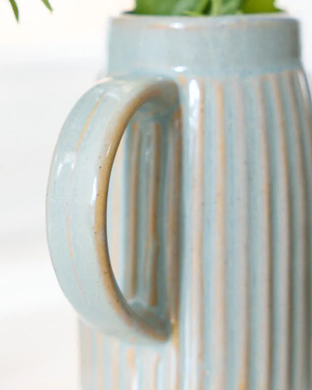 Small Ribbed Blue Pitcher Jug Vase - Image 4