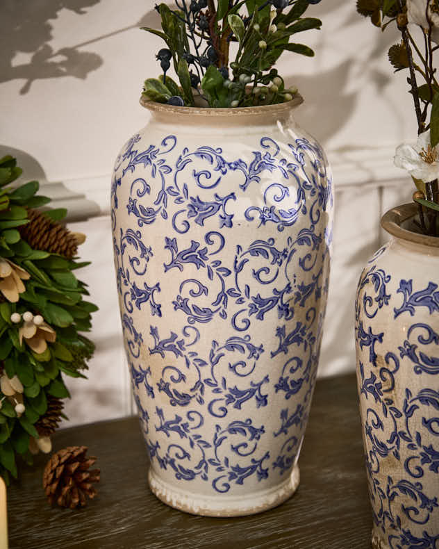 Solene Blue Botanical Urn Vase - Image 2