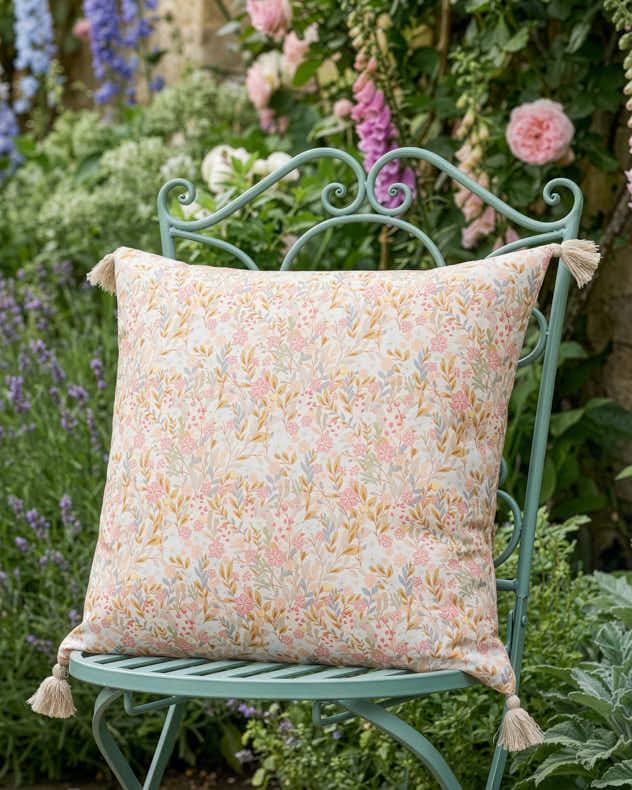 Pink Gardenia Outdoor Tassel Cushion