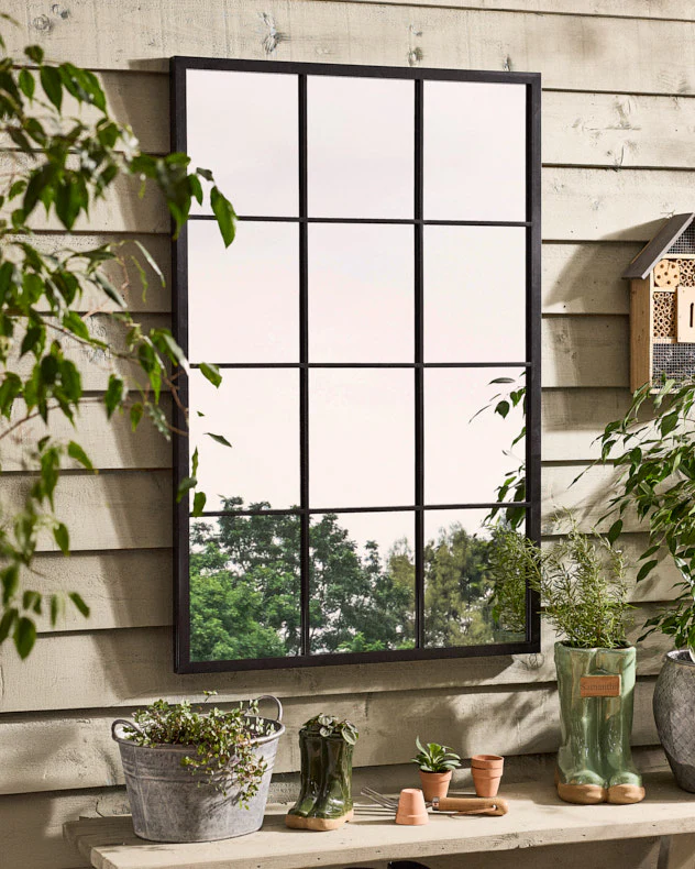 Outdoor Tall Black Iron Window Mirror 120cm x 80cm - Image 3