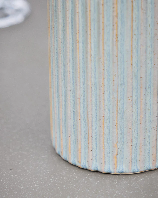 Tall Ribbed Blue Pitcher Jug Vase - Image 3