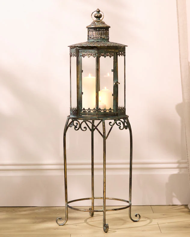 Verdigris Candle Lantern on Stand - Image 5