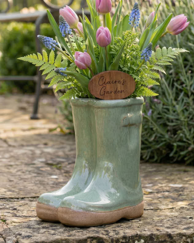 Welly Boot Ceramic Planter with Personalised Marker - Image 3