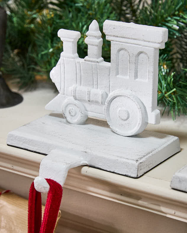 White Family of 4 Train Christmas Stocking Holder Set - Image 2