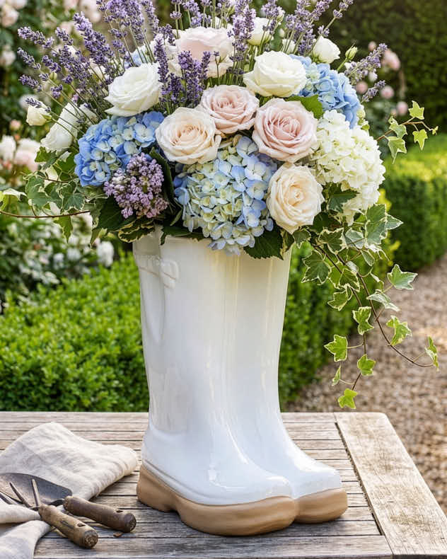 White Wellington Boot Planters - Image 3